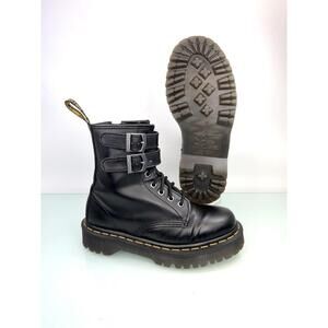 Dr. Martens 1460 ALT Black Leather Buckle Zip Bex Boots Women 5 combat Boots